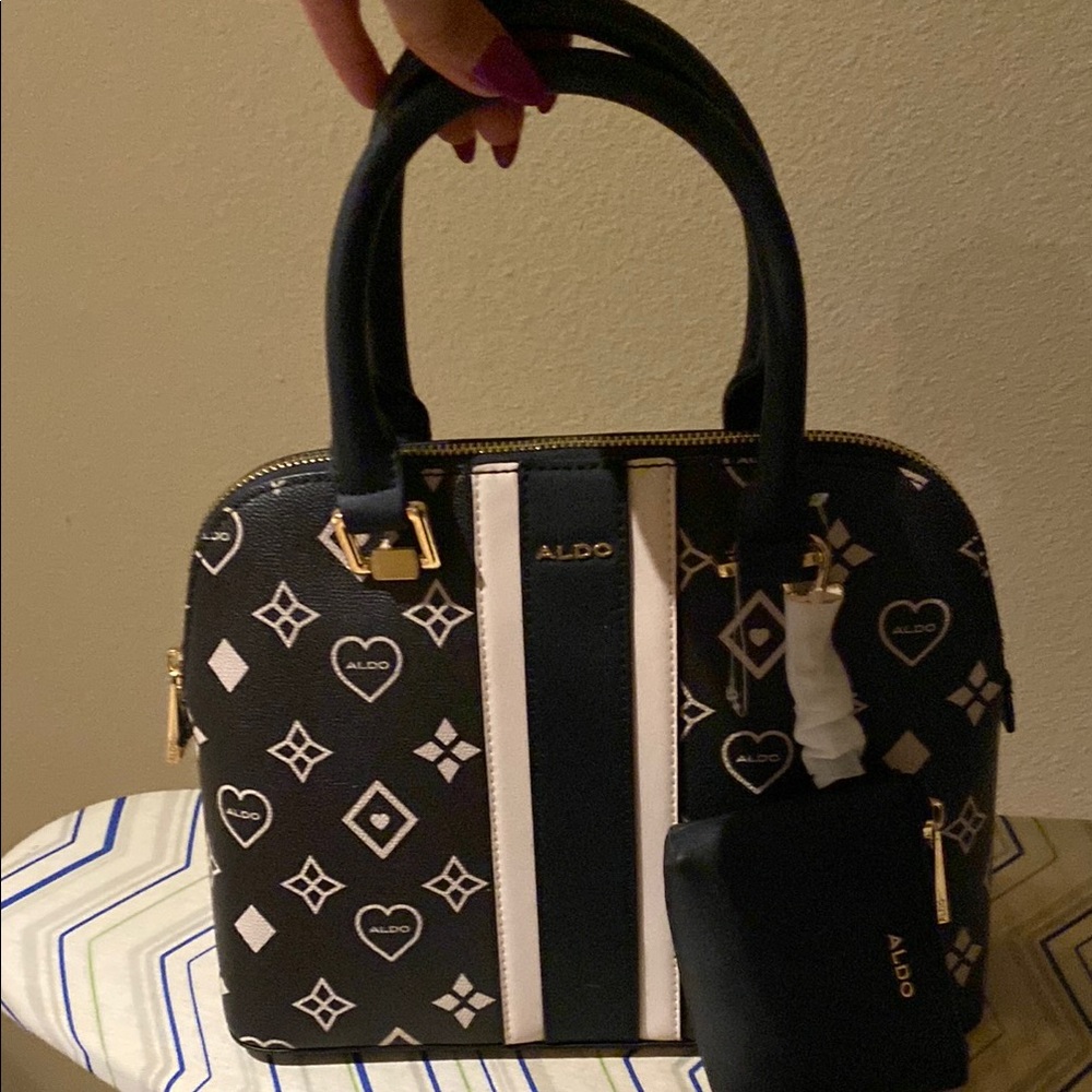 Aldo Black and White Shoulder Bag with Bold Stripe